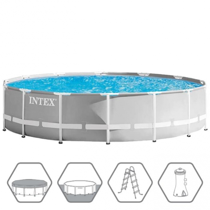 Каркасный бассейн INTEX PRISM FRAME 427 х 107 см, фильтр-насос, лестница, тент, подстилка 26720